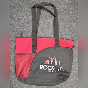 Leeds black and red zippered tote/briefcase Rock City Church original logo, NEW